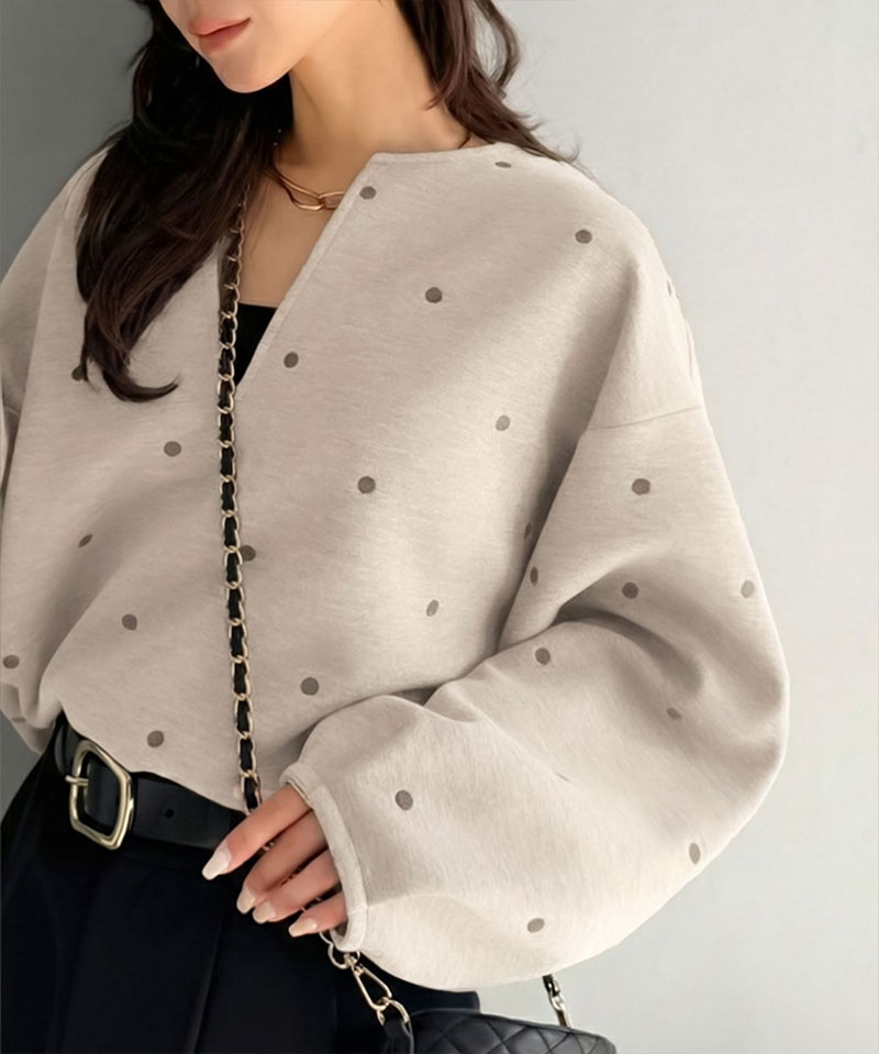 【Classical Evon】 ロンt レディース きれいめ トップス Tシャツ ドット 刺繍 袖 ぽわん キーネック 長袖 プルオーバー 大きいサイズ 春 夏 | classicalelf | 15