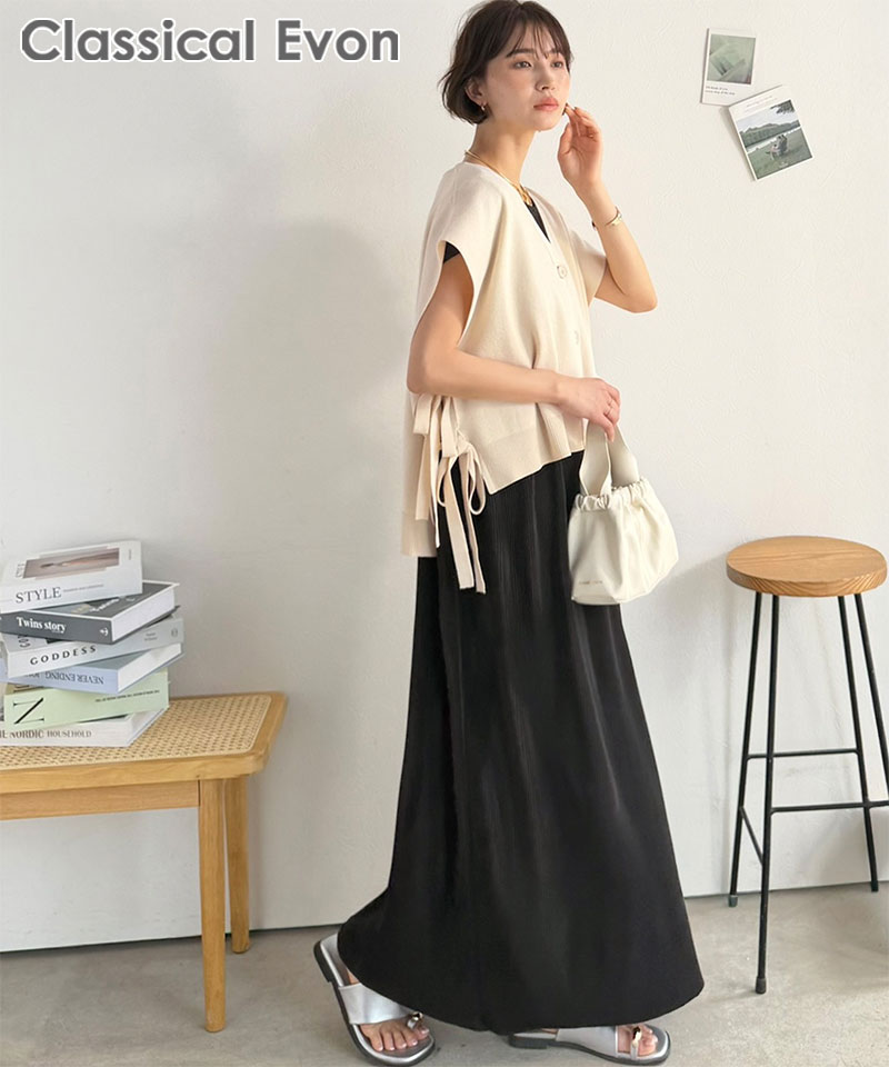 【2点セット】ニットベスト×プリーツカットストレートワンピース Classical Evon クラシカルエルフ ev1260621 | classicalelf