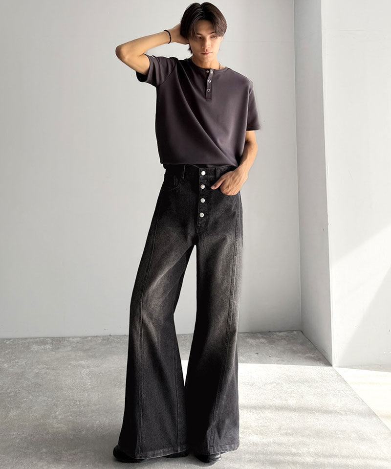 《java ジャバコラボ》 フレアデニム メンズ ボトムス パンツ メンズ フライボタン ヴィンテージ加工 ライン切り替え ヴィンテージデニム 主役級デニム | classicalelf | 05