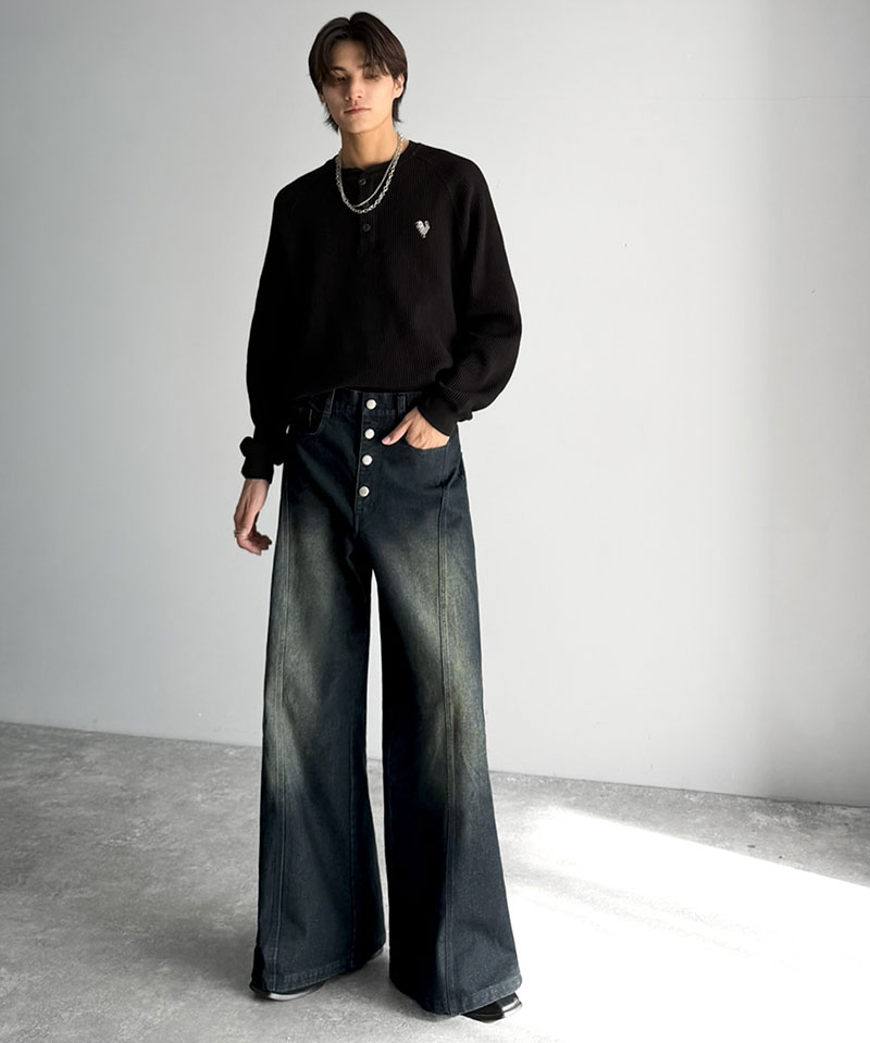 《java ジャバコラボ》 フレアデニム メンズ ボトムス パンツ メンズ フライボタン ヴィンテージ加工 ライン切り替え ヴィンテージデニム 主役級デニム | classicalelf | 11