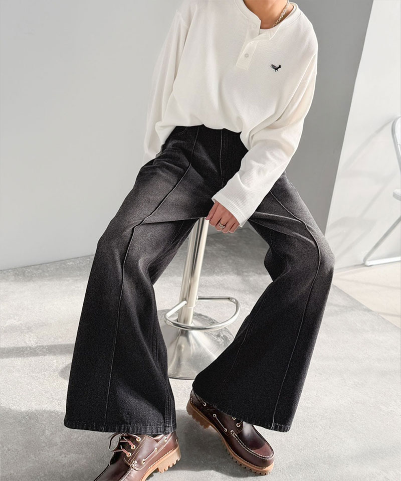 《java ジャバコラボ》 ボトムス メンズ パンツ ほどよい ルーズ感 ヴィンテージ 加工 ピンタック 入り フレアデニム 大きいサイズ 春 夏 2026ss | classicalelf | 04