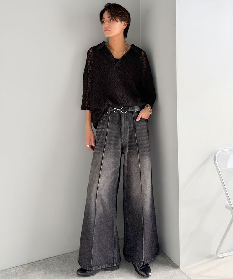 《java ジャバコラボ》 ボトムス メンズ パンツ ほどよい ルーズ感 ヴィンテージ 加工 ピンタック 入り フレアデニム 大きいサイズ 春 夏 2026ss | classicalelf | 08