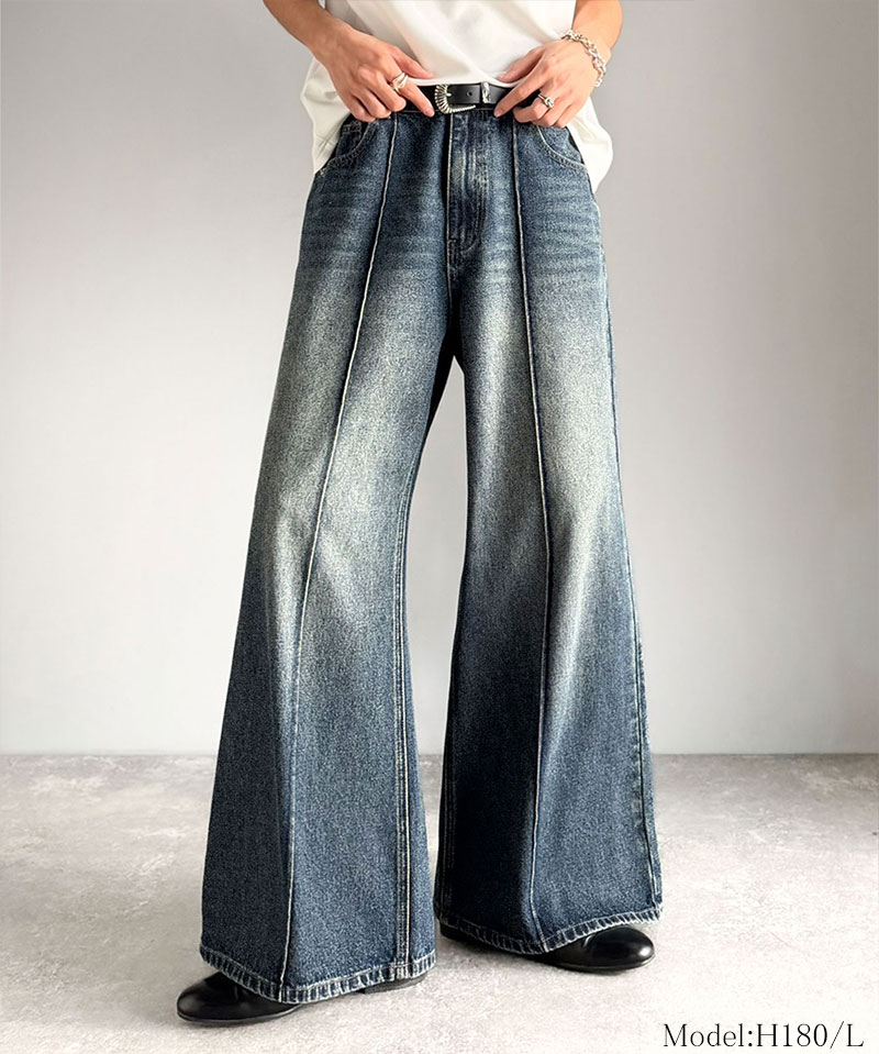 《java ジャバコラボ》 ボトムス メンズ パンツ ほどよい ルーズ感 ヴィンテージ 加工 ピンタック 入り フレアデニム 大きいサイズ 春 夏 2026ss | classicalelf | 10