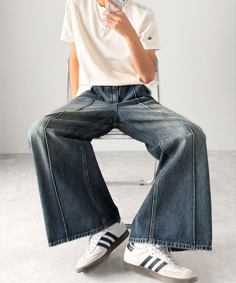 《java ジャバコラボ》 ボトムス メンズ パンツ ほどよい ルーズ感 ヴィンテージ 加工 ピンタック 入り フレアデニム 大きいサイズ 春 夏 2026ss | classicalelf | 11