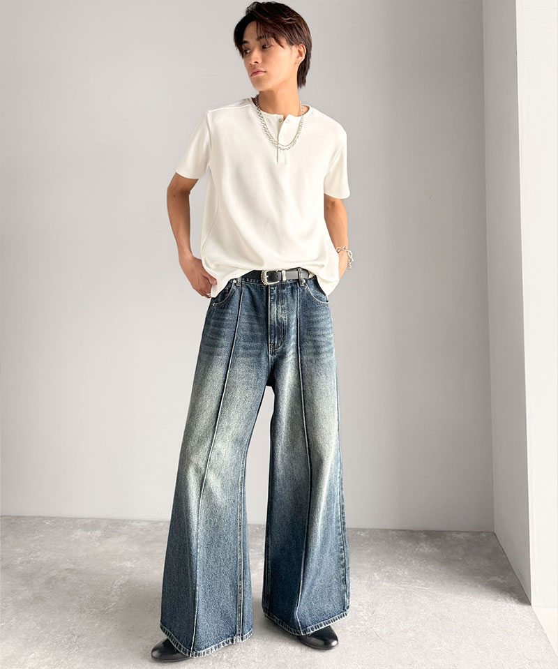 《java ジャバコラボ》 ボトムス メンズ パンツ ほどよい ルーズ感 ヴィンテージ 加工 ピンタック 入り フレアデニム 大きいサイズ 春 夏 2026ss | classicalelf | 12