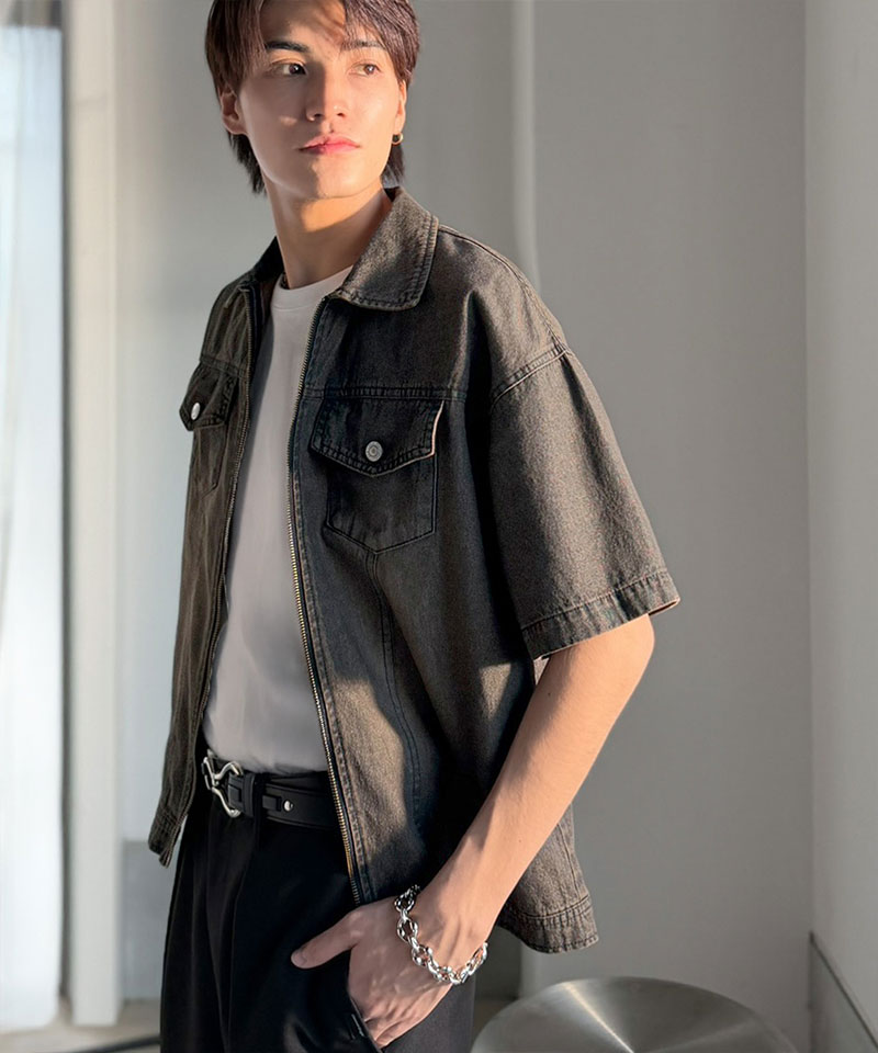 《java ジャバコラボ》デニムシャツ 半袖 メンズ トップス シャツ ダブルジップ ヴィンテージ 加工 ショート丈 デニムシャツ ブランド おしゃれ 大きいサイズ | classicalelf | 08