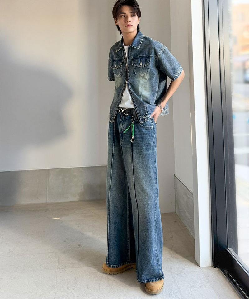 《java ジャバコラボ》デニムシャツ 半袖 メンズ トップス シャツ ダブルジップ ヴィンテージ 加工 ショート丈 デニムシャツ ブランド おしゃれ 大きいサイズ | classicalelf | 12