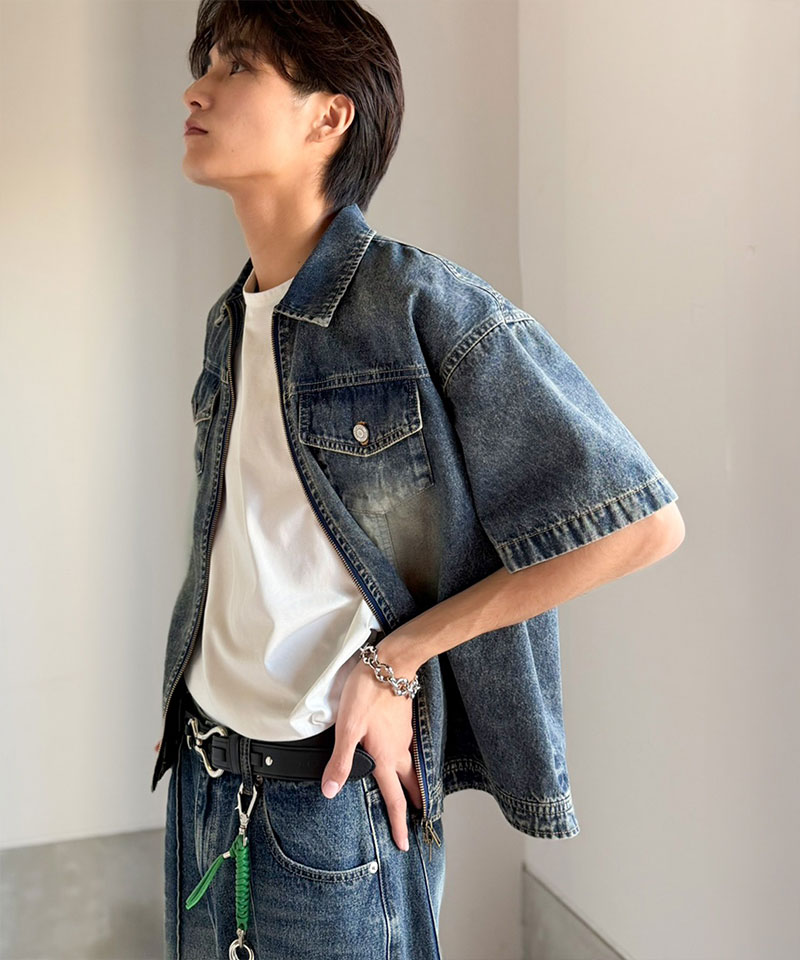 《java ジャバコラボ》デニムシャツ 半袖 メンズ トップス シャツ ダブルジップ ヴィンテージ 加工 ショート丈 デニムシャツ ブランド おしゃれ 大きいサイズ | classicalelf | 14
