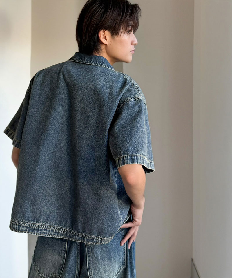 《java ジャバコラボ》デニムシャツ 半袖 メンズ トップス シャツ ダブルジップ ヴィンテージ 加工 ショート丈 デニムシャツ ブランド おしゃれ 大きいサイズ | classicalelf | 15