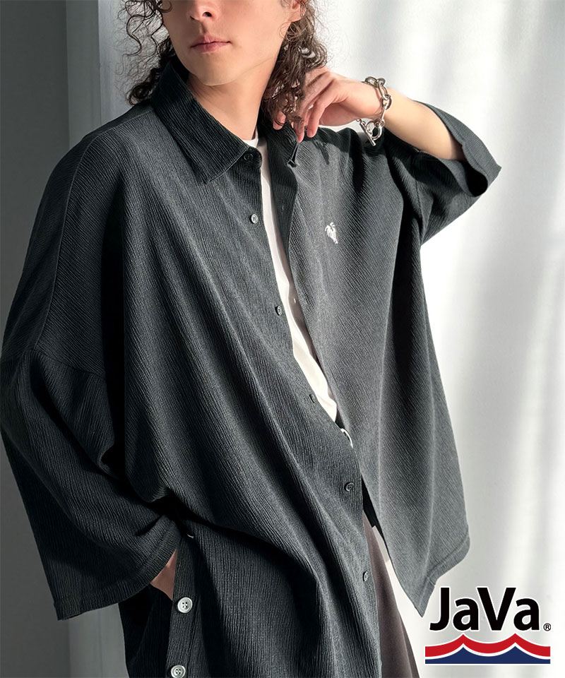 《JaVaジャバコラボ》 トップス シャツ メンズ スリットボタン リンクル加工 オーバーサイズ ドルマンシャツ 抜け感 サイドスリット ドルマンデザイン | classicalelf