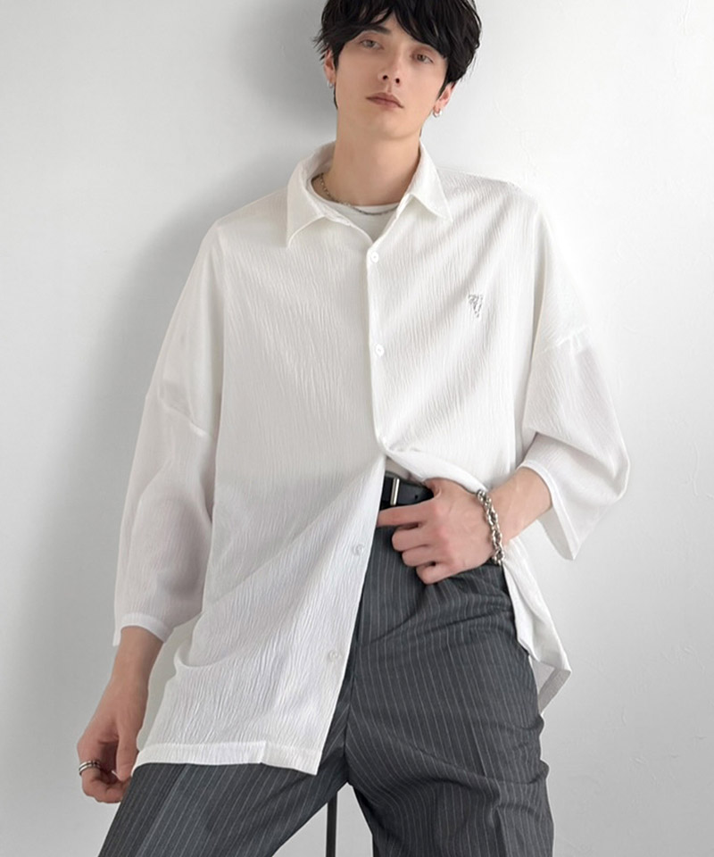 《JaVaジャバコラボ》 トップス シャツ メンズ スリットボタン リンクル加工 オーバーサイズ ドルマンシャツ 抜け感 サイドスリット ドルマンデザイン | classicalelf | 03