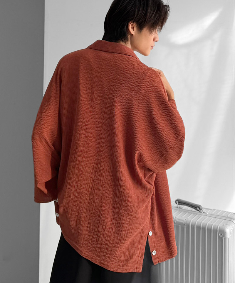 《JaVaジャバコラボ》 トップス シャツ メンズ スリットボタン リンクル加工 オーバーサイズ ドルマンシャツ 抜け感 サイドスリット ドルマンデザイン | classicalelf | 15