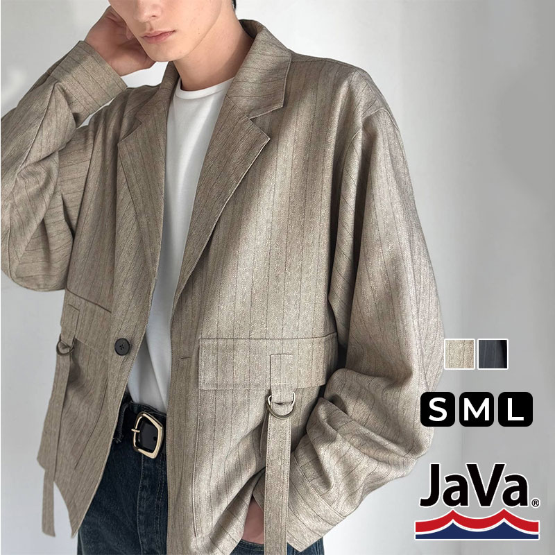 《java ジャバコラボ》 メンズ ジャケット 春夏 アウター メンズ シャツ感覚 ショート丈 ポケット デザイン テーラード ヘリンボーン 柄 ストライプ | classicalelf