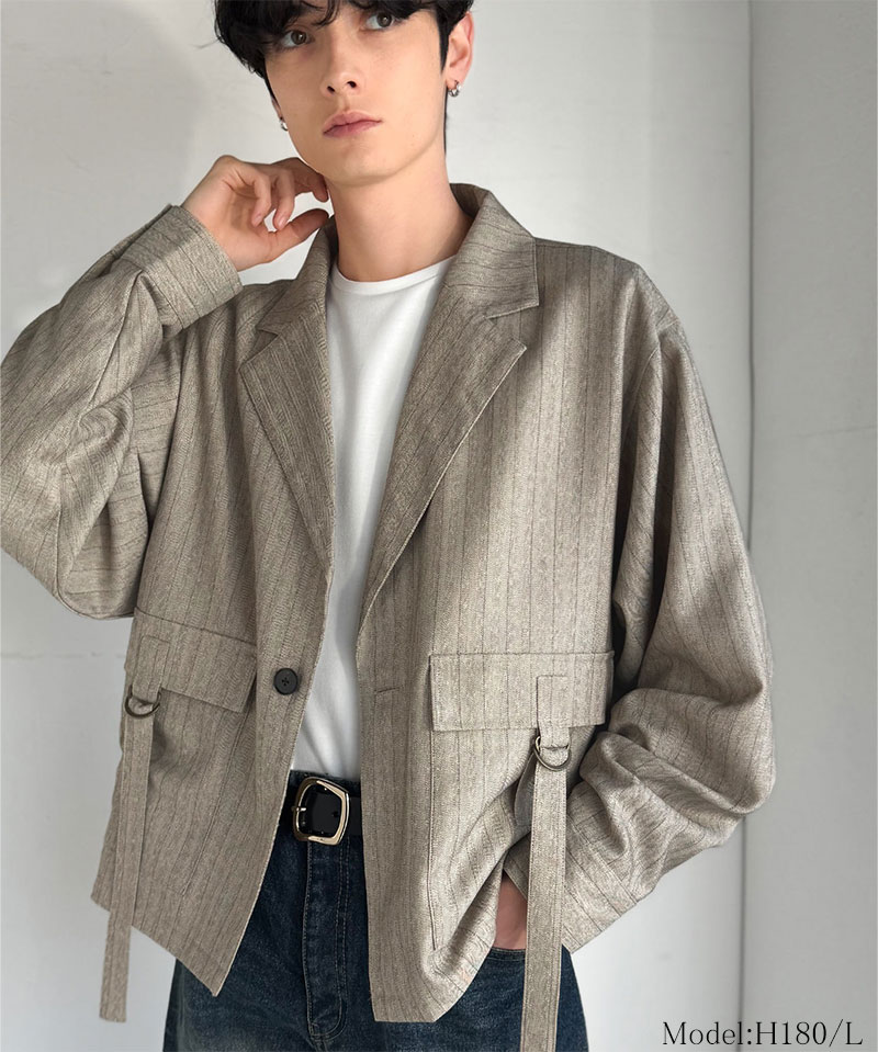 《java ジャバコラボ》 メンズ ジャケット 春夏 アウター メンズ シャツ感覚 ショート丈 ポケット デザイン テーラード ヘリンボーン 柄 ストライプ | classicalelf | 02