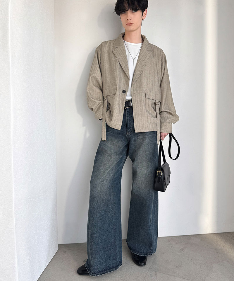 《java ジャバコラボ》 メンズ ジャケット 春夏 アウター メンズ シャツ感覚 ショート丈 ポケット デザイン テーラード ヘリンボーン 柄 ストライプ | classicalelf | 04