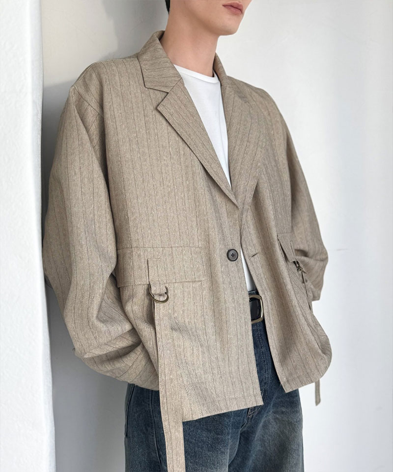 《java ジャバコラボ》 メンズ ジャケット 春夏 アウター メンズ シャツ感覚 ショート丈 ポケット デザイン テーラード ヘリンボーン 柄 ストライプ | classicalelf | 05