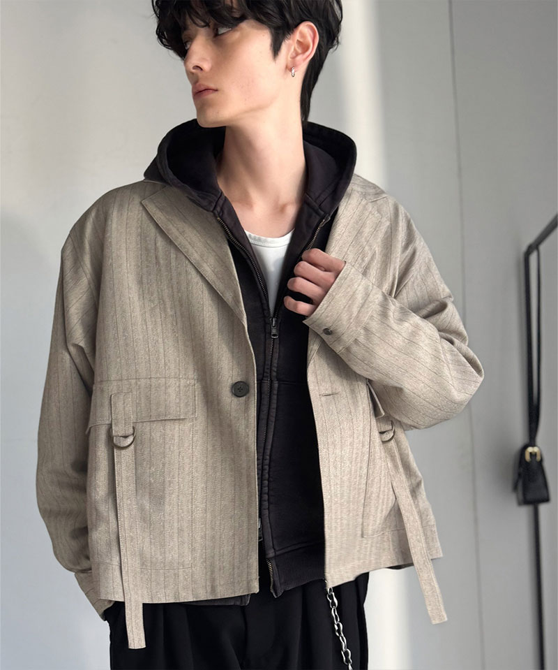 《java ジャバコラボ》 メンズ ジャケット 春夏 アウター メンズ シャツ感覚 ショート丈 ポケット デザイン テーラード ヘリンボーン 柄 ストライプ | classicalelf | 06