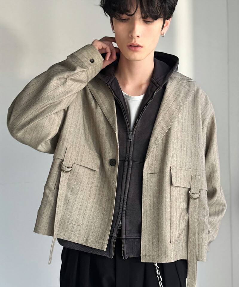 《java ジャバコラボ》 メンズ ジャケット 春夏 アウター メンズ シャツ感覚 ショート丈 ポケット デザイン テーラード ヘリンボーン 柄 ストライプ | classicalelf | 07