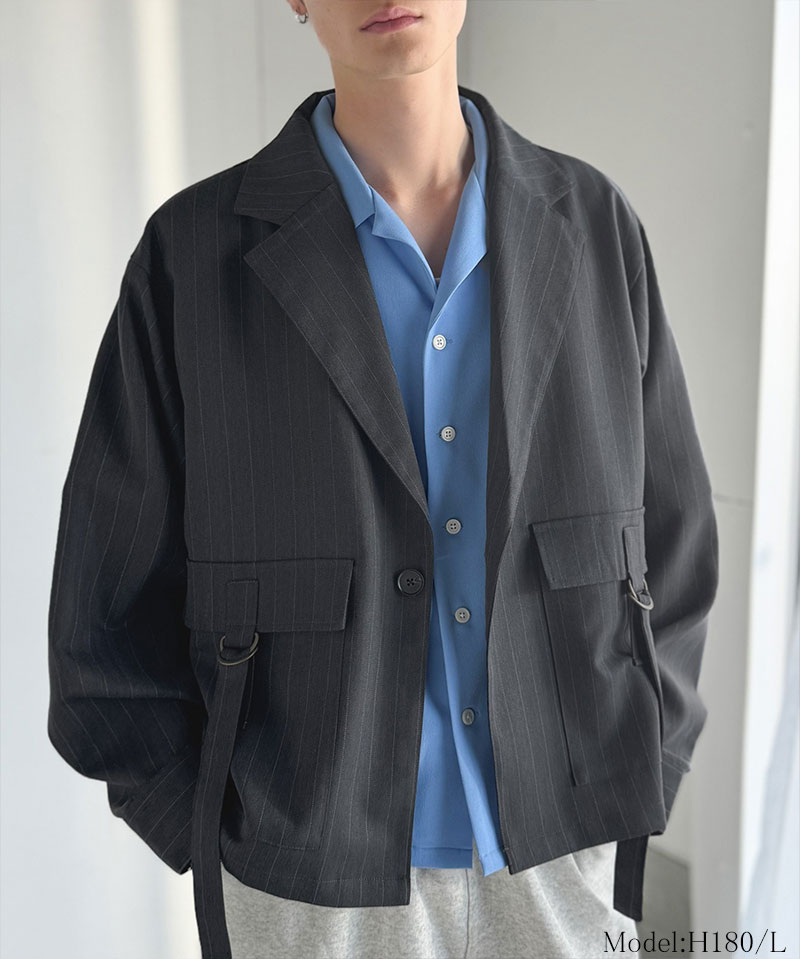 《java ジャバコラボ》 メンズ ジャケット 春夏 アウター メンズ シャツ感覚 ショート丈 ポケット デザイン テーラード ヘリンボーン 柄 ストライプ | classicalelf | 08