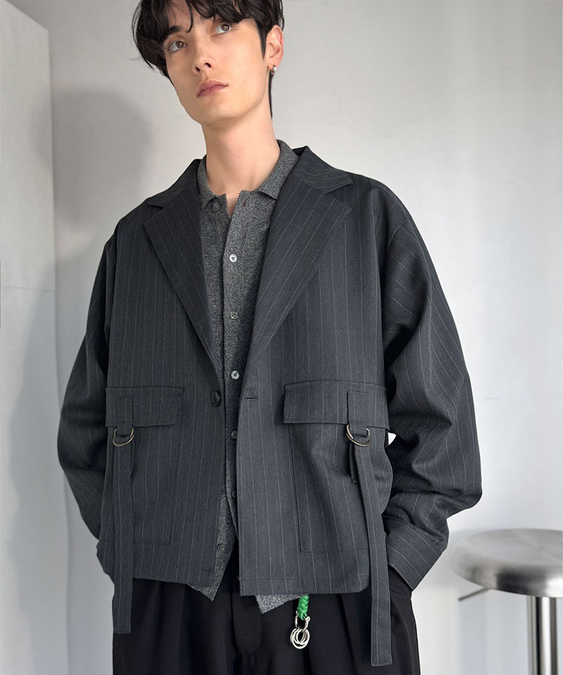 《java ジャバコラボ》 メンズ ジャケット 春夏 アウター メンズ シャツ感覚 ショート丈 ポケット デザイン テーラード ヘリンボーン 柄 ストライプ | classicalelf | 12