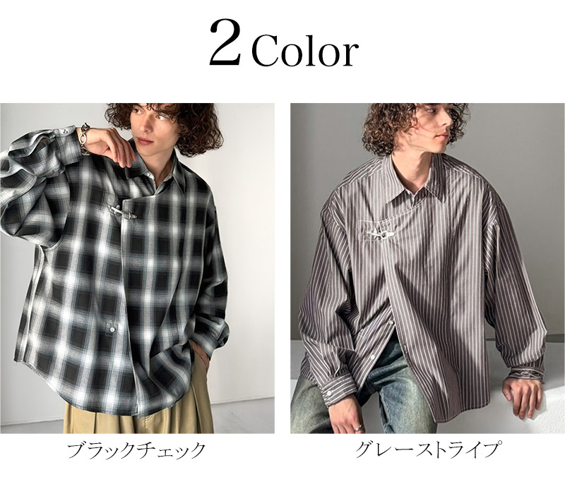 《java ジャバコラボ》 チェックシャツ メンズ ストライプシャツ トップス シャツ 2WAYシャツ ファイヤーマンフック 無骨 ゆったり 清潔感 シンプル | classicalelf | 01