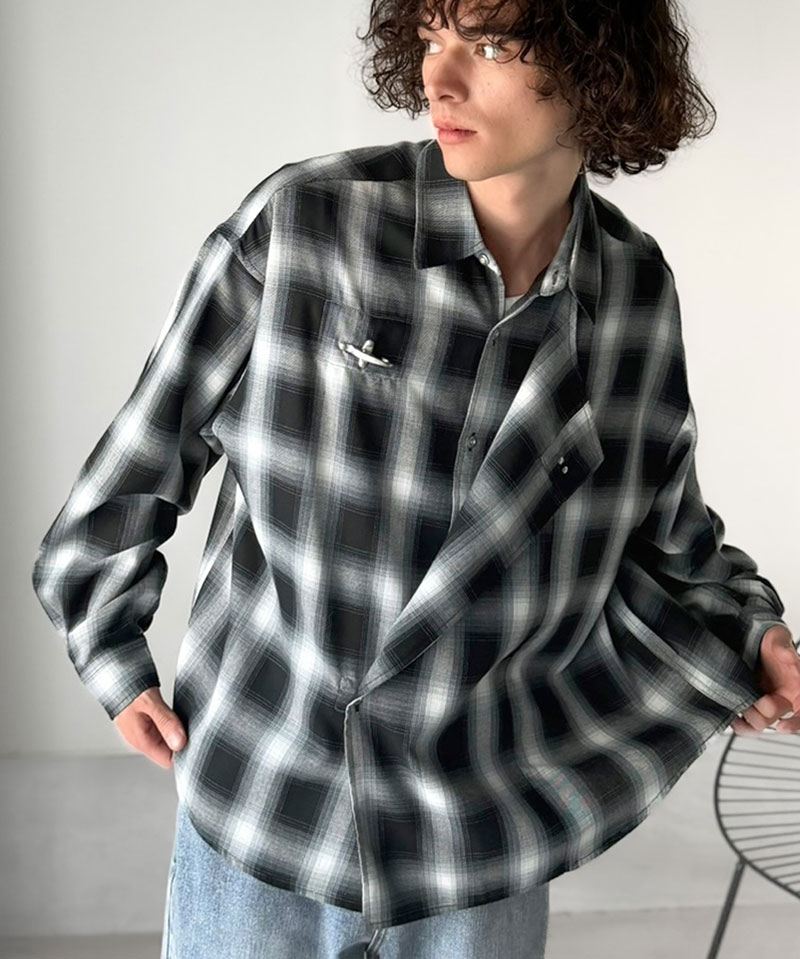 《java ジャバコラボ》 チェックシャツ メンズ ストライプシャツ トップス シャツ 2WAYシャツ ファイヤーマンフック 無骨 ゆったり 清潔感 シンプル | classicalelf | 03