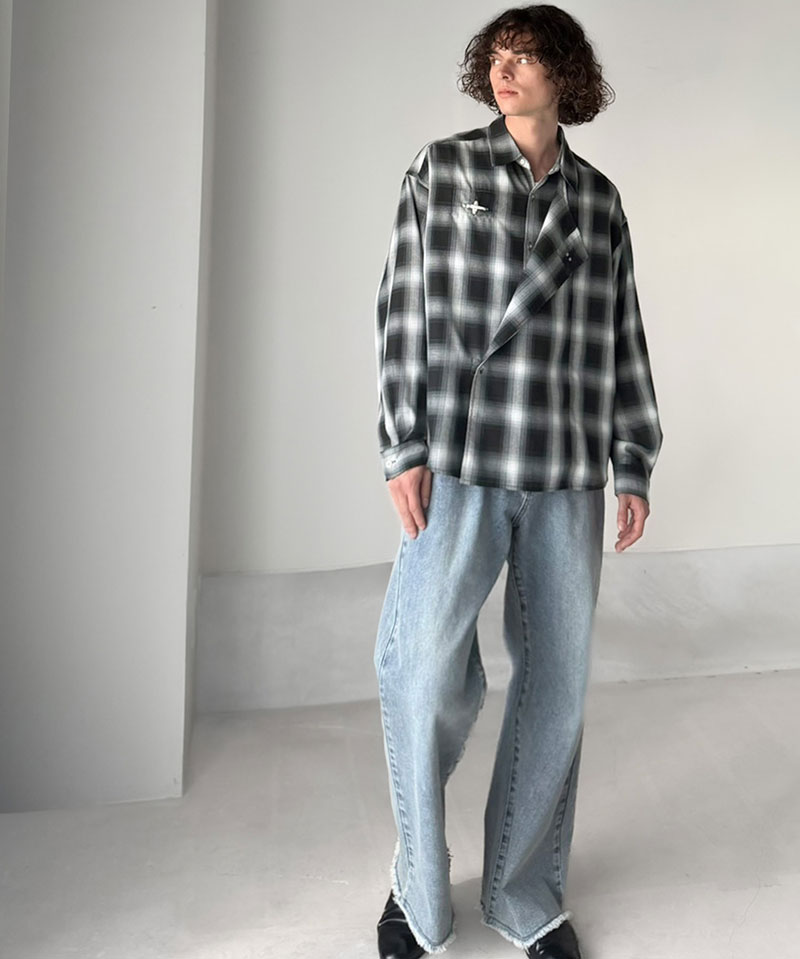 《java ジャバコラボ》 チェックシャツ メンズ ストライプシャツ トップス シャツ 2WAYシャツ ファイヤーマンフック 無骨 ゆったり 清潔感 シンプル | classicalelf | 04