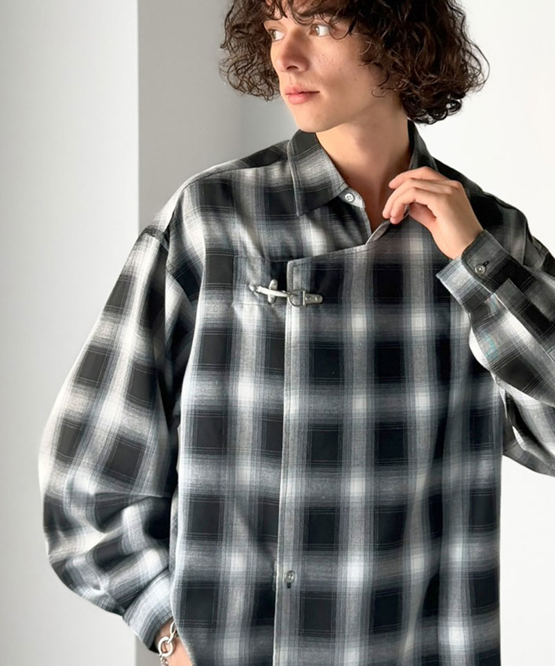 《java ジャバコラボ》 チェックシャツ メンズ ストライプシャツ トップス シャツ 2WAYシャツ ファイヤーマンフック 無骨 ゆったり 清潔感 シンプル | classicalelf | 05