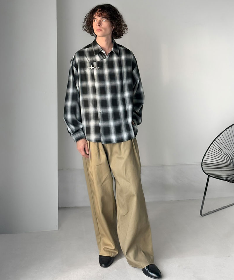 《java ジャバコラボ》 チェックシャツ メンズ ストライプシャツ トップス シャツ 2WAYシャツ ファイヤーマンフック 無骨 ゆったり 清潔感 シンプル | classicalelf | 06