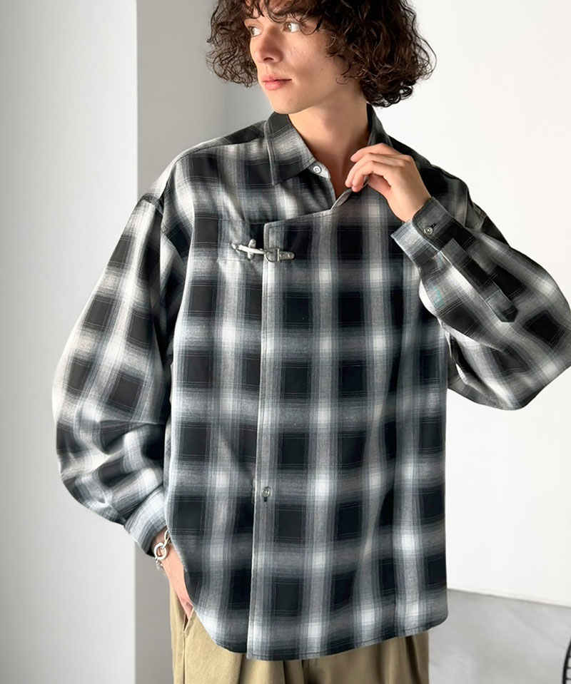《java ジャバコラボ》 チェックシャツ メンズ ストライプシャツ トップス シャツ 2WAYシャツ ファイヤーマンフック 無骨 ゆったり 清潔感 シンプル | classicalelf | 07