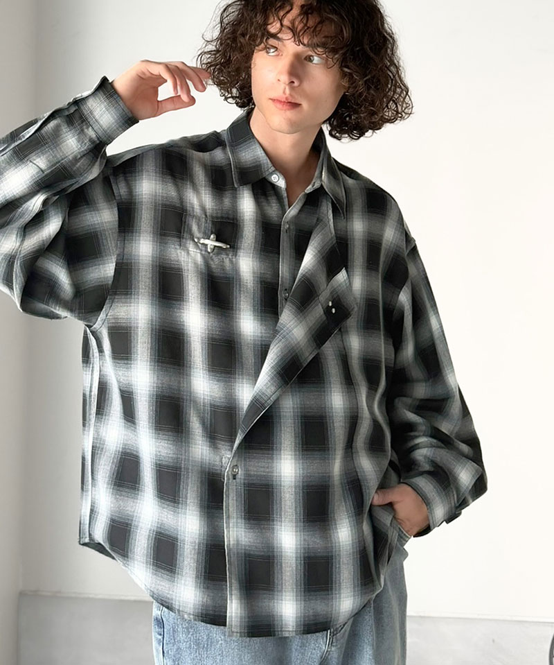 《java ジャバコラボ》 チェックシャツ メンズ ストライプシャツ トップス シャツ 2WAYシャツ ファイヤーマンフック 無骨 ゆったり 清潔感 シンプル | classicalelf | 08