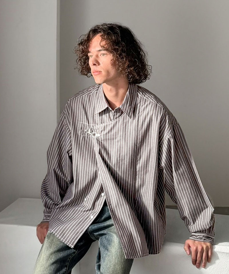 《java ジャバコラボ》 チェックシャツ メンズ ストライプシャツ トップス シャツ 2WAYシャツ ファイヤーマンフック 無骨 ゆったり 清潔感 シンプル | classicalelf | 11