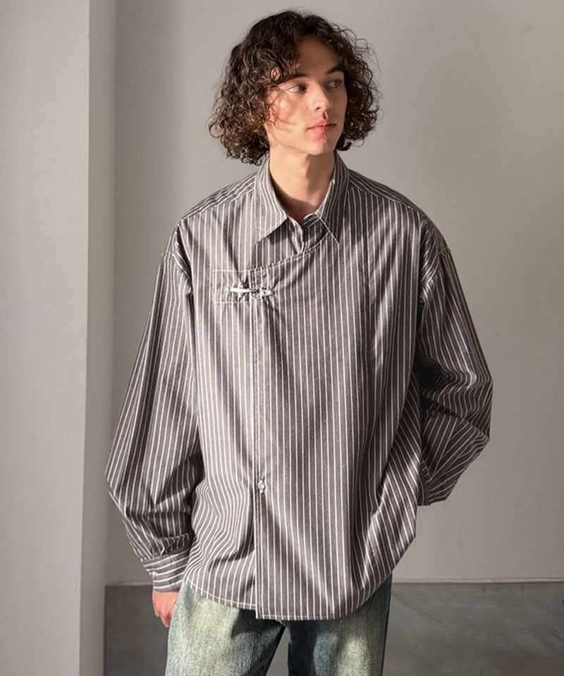 《java ジャバコラボ》 チェックシャツ メンズ ストライプシャツ トップス シャツ 2WAYシャツ ファイヤーマンフック 無骨 ゆったり 清潔感 シンプル | classicalelf | 13