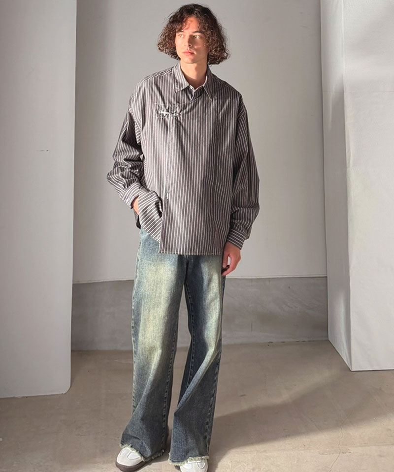 《java ジャバコラボ》 チェックシャツ メンズ ストライプシャツ トップス シャツ 2WAYシャツ ファイヤーマンフック 無骨 ゆったり 清潔感 シンプル | classicalelf | 14