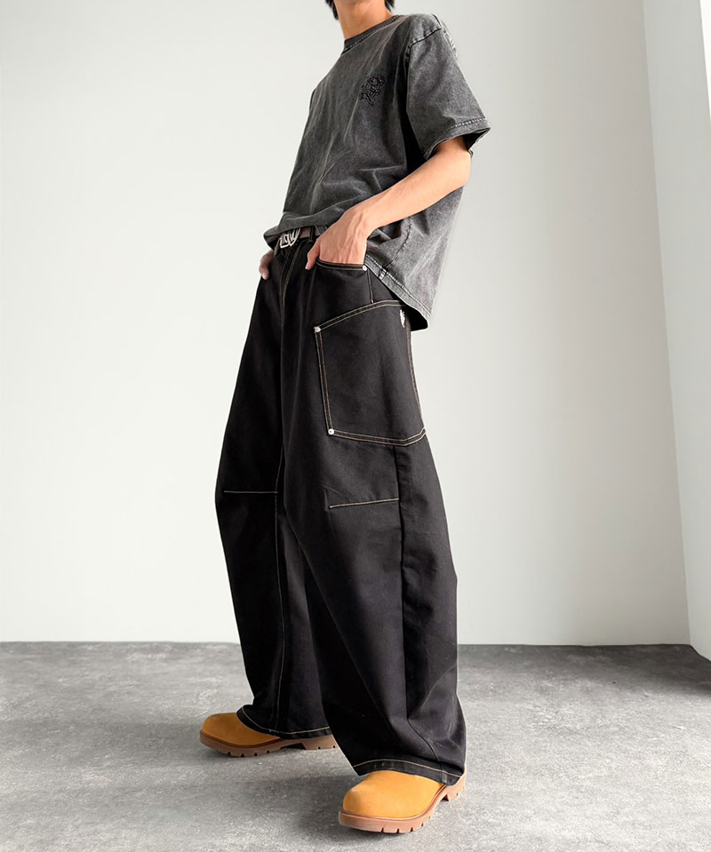 《java ジャバコラボ》 ゆったり デニムパンツ メンズ ワイド ボトムス パンツ カーブパンツ デニム バルーンパンツ トレンド感 カジュアル 10.5ozデニム | classicalelf | 04