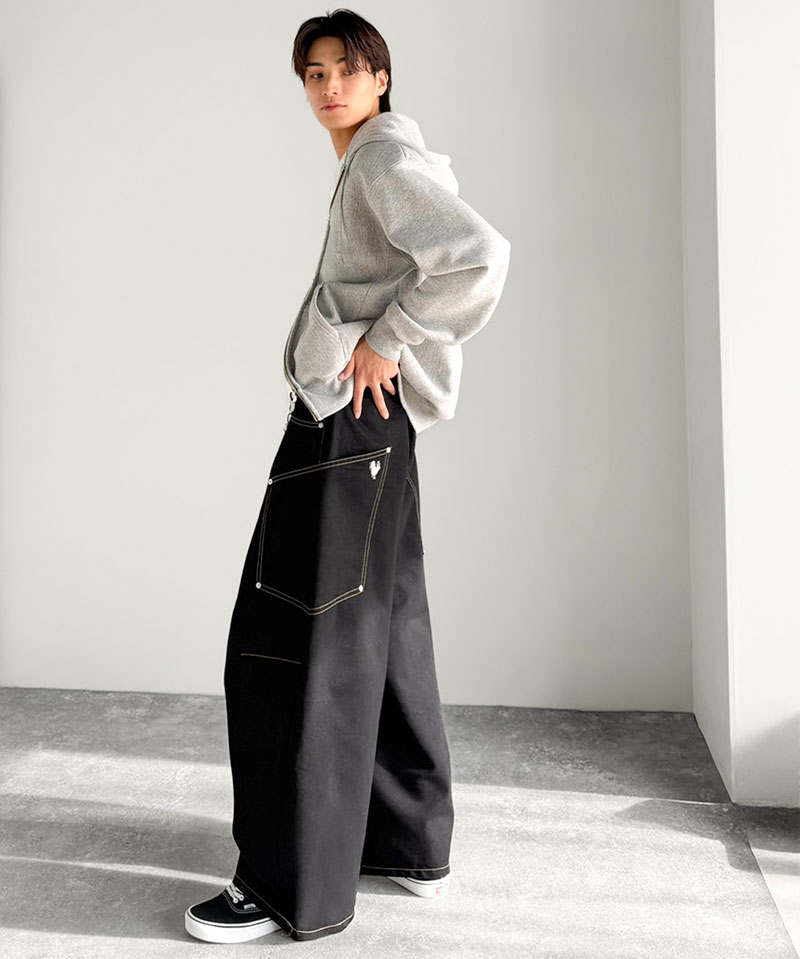 《java ジャバコラボ》 ゆったり デニムパンツ メンズ ワイド ボトムス パンツ カーブパンツ デニム バルーンパンツ トレンド感 カジュアル 10.5ozデニム | classicalelf | 08