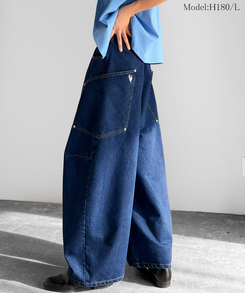 《java ジャバコラボ》 ゆったり デニムパンツ メンズ ワイド ボトムス パンツ カーブパンツ デニム バルーンパンツ トレンド感 カジュアル 10.5ozデニム | classicalelf | 09
