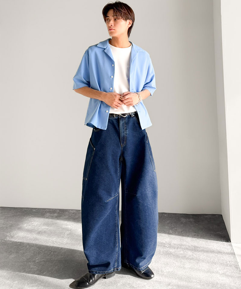 《java ジャバコラボ》 ゆったり デニムパンツ メンズ ワイド ボトムス パンツ カーブパンツ デニム バルーンパンツ トレンド感 カジュアル 10.5ozデニム | classicalelf | 13