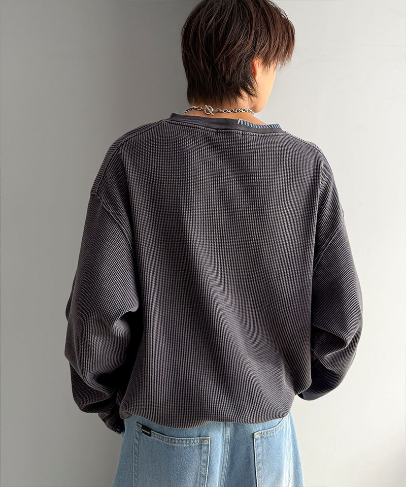 《java ジャバコラボ》 vネック ロンt メンズ 大きいサイズ トップス 裾 ドロスト 付き ピグメント 加工 ステッチ 配色 Vネック Tee レイヤードコーデ | classicalelf | 07