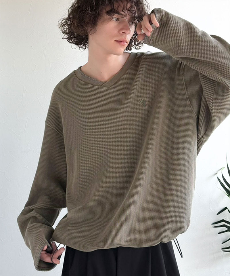 《java ジャバコラボ》 vネック ロンt メンズ 大きいサイズ トップス 裾 ドロスト 付き ピグメント 加工 ステッチ 配色 Vネック Tee レイヤードコーデ | classicalelf | 11