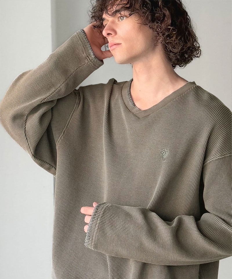 《java ジャバコラボ》 vネック ロンt メンズ 大きいサイズ トップス 裾 ドロスト 付き ピグメント 加工 ステッチ 配色 Vネック Tee レイヤードコーデ | classicalelf | 12