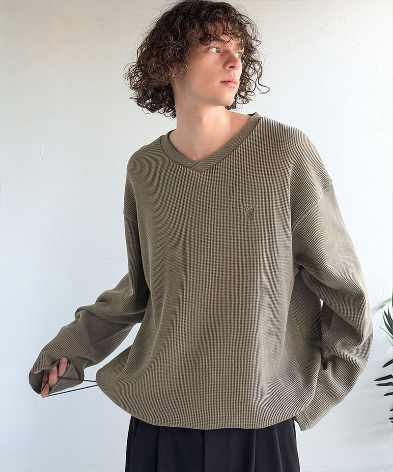 《java ジャバコラボ》 vネック ロンt メンズ 大きいサイズ トップス 裾 ドロスト 付き ピグメント 加工 ステッチ 配色 Vネック Tee レイヤードコーデ | classicalelf | 13