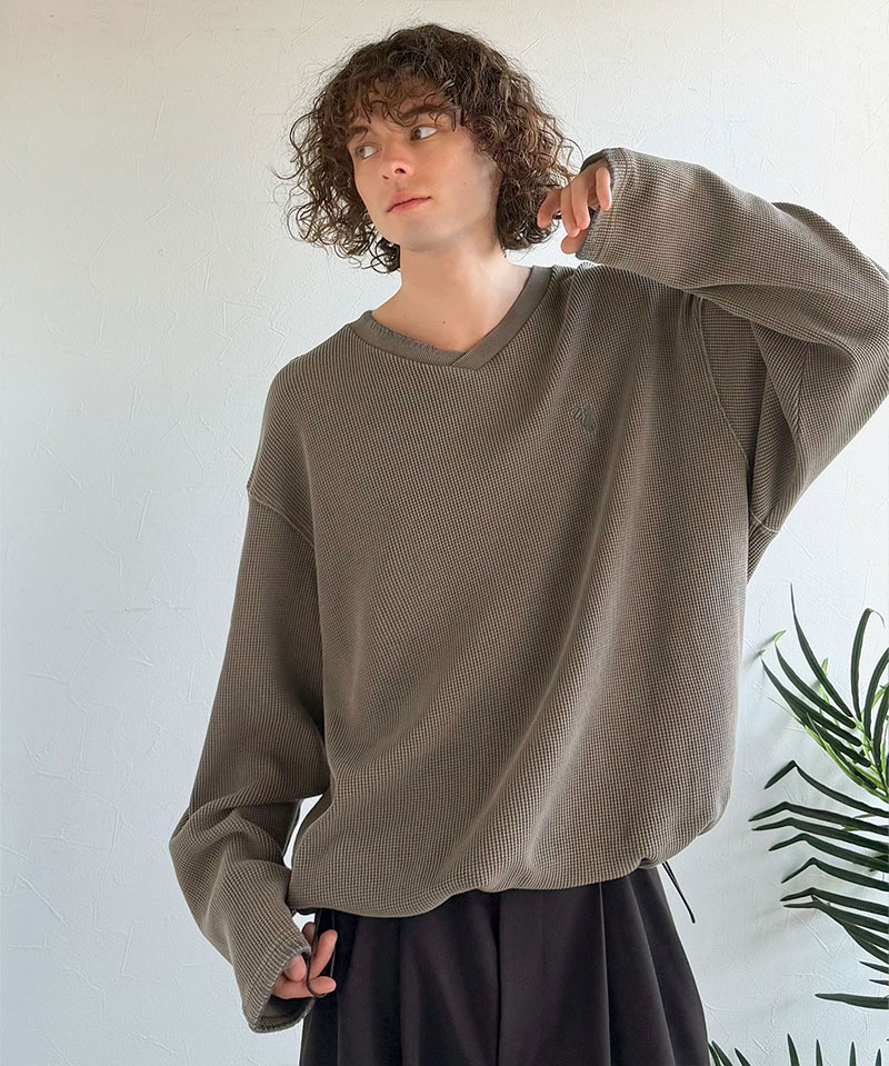 《java ジャバコラボ》 vネック ロンt メンズ 大きいサイズ トップス 裾 ドロスト 付き ピグメント 加工 ステッチ 配色 Vネック Tee レイヤードコーデ | classicalelf | 14