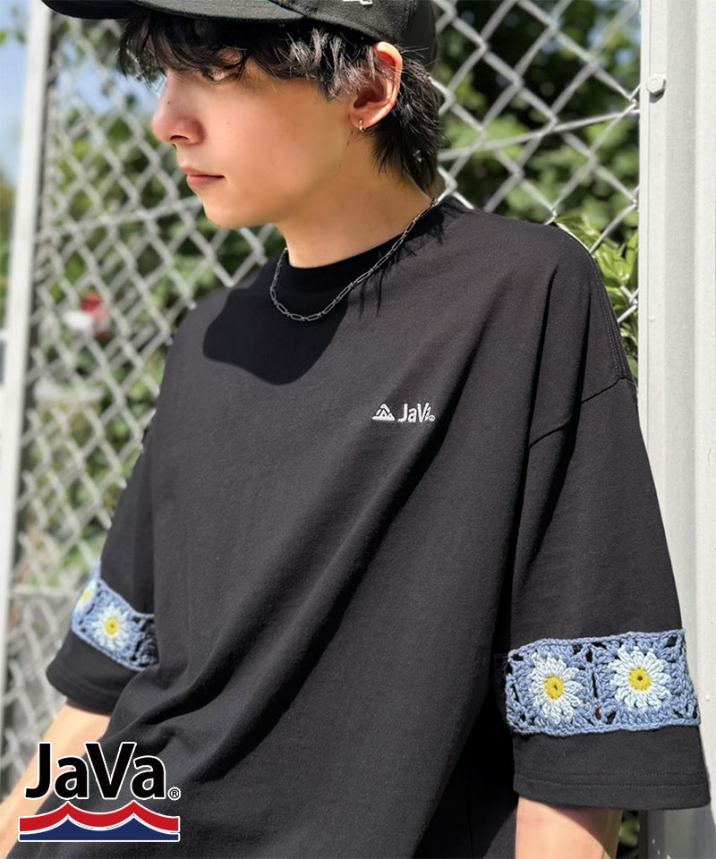 《JaVaジャバコラボ》袖先に遊びと清涼感を。袖クロシェ編み 配色切り替えデザインTシャツ JaVa クラシカルエルフ jo1150094 | classicalelf