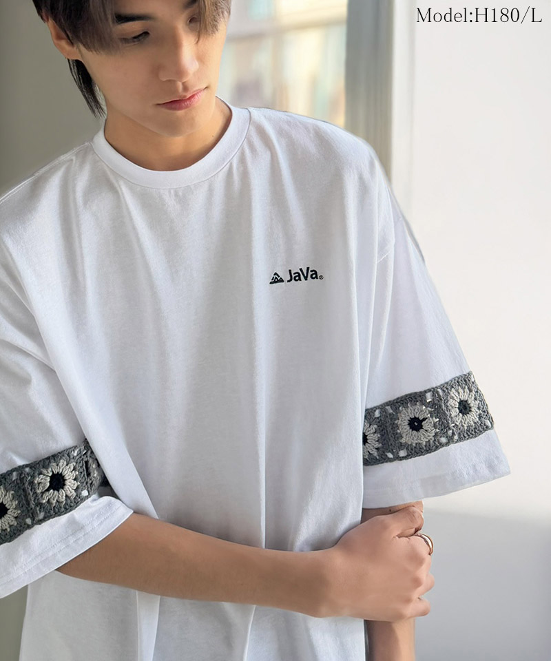 《JaVaジャバコラボ》袖先に遊びと清涼感を。袖クロシェ編み 配色切り替えデザインTシャツ JaVa クラシカルエルフ jo1150094 | classicalelf | 03