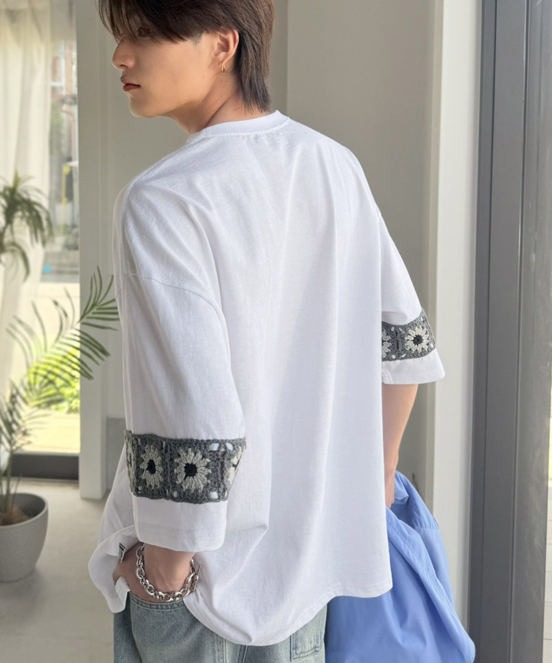 《JaVaジャバコラボ》袖先に遊びと清涼感を。袖クロシェ編み 配色切り替えデザインTシャツ JaVa クラシカルエルフ jo1150094 | classicalelf | 05
