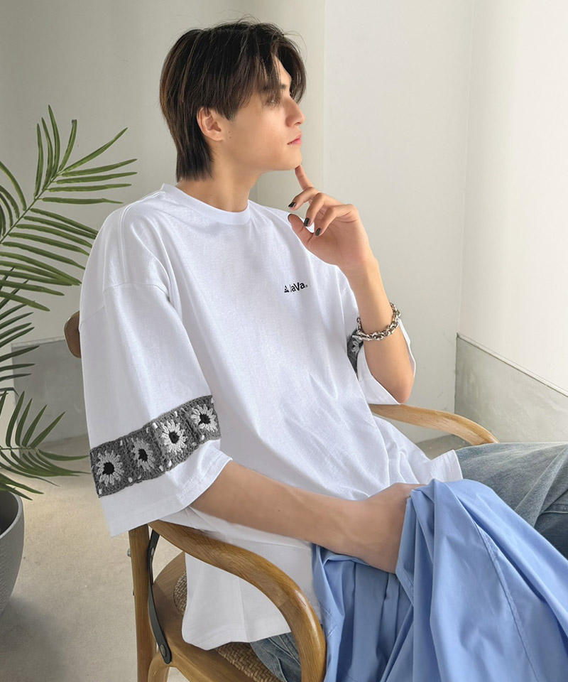 《JaVaジャバコラボ》袖先に遊びと清涼感を。袖クロシェ編み 配色切り替えデザインTシャツ JaVa クラシカルエルフ jo1150094 | classicalelf | 06