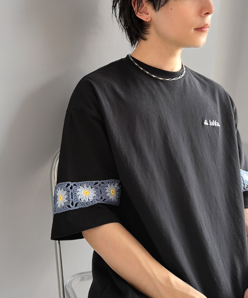 《JaVaジャバコラボ》袖先に遊びと清涼感を。袖クロシェ編み 配色切り替えデザインTシャツ JaVa クラシカルエルフ jo1150094 | classicalelf | 09