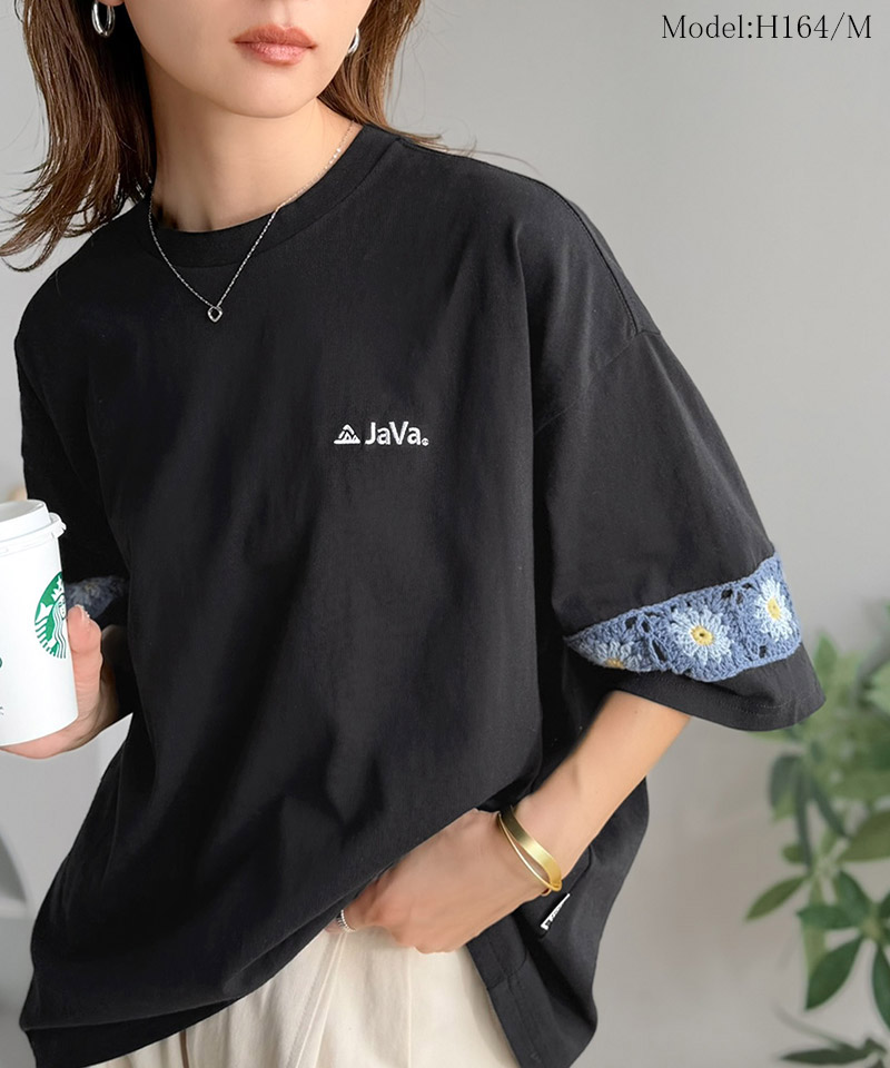 《JaVaジャバコラボ》袖先に遊びと清涼感を。袖クロシェ編み 配色切り替えデザインTシャツ JaVa クラシカルエルフ jo1150094 | classicalelf | 12