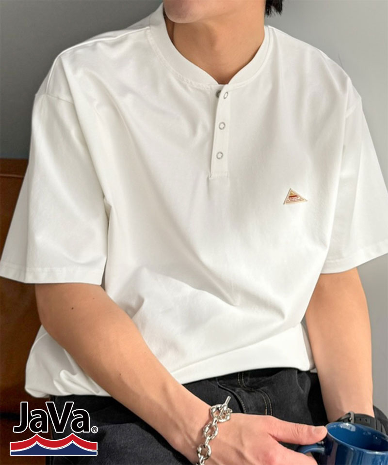 《java ジャバコラボ》 【接触冷感機能付き】 tシャツ メンズ 半袖 トップス ヘンリーネック ひんやり | classicalelf